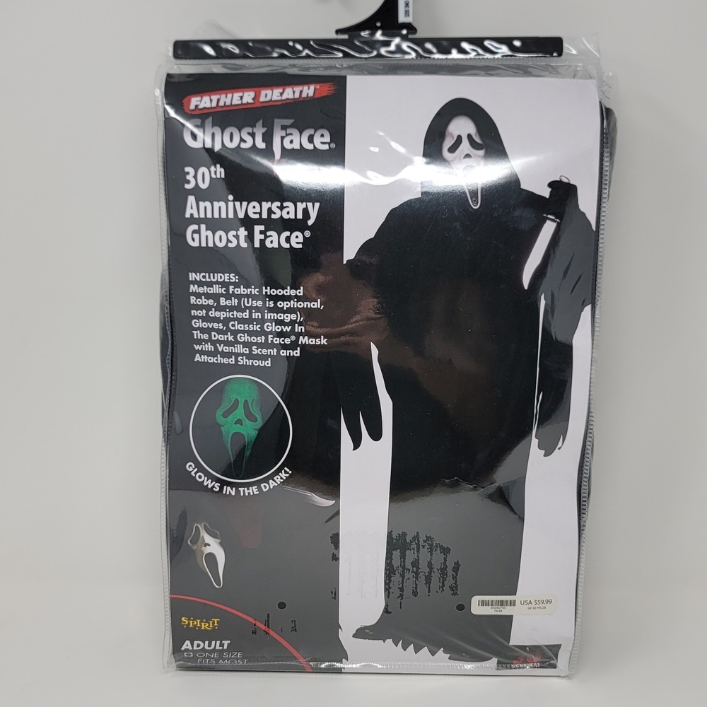 Ghost Face 30th Anniversary Costume Adult Father Death Black Glow in Dark Mask